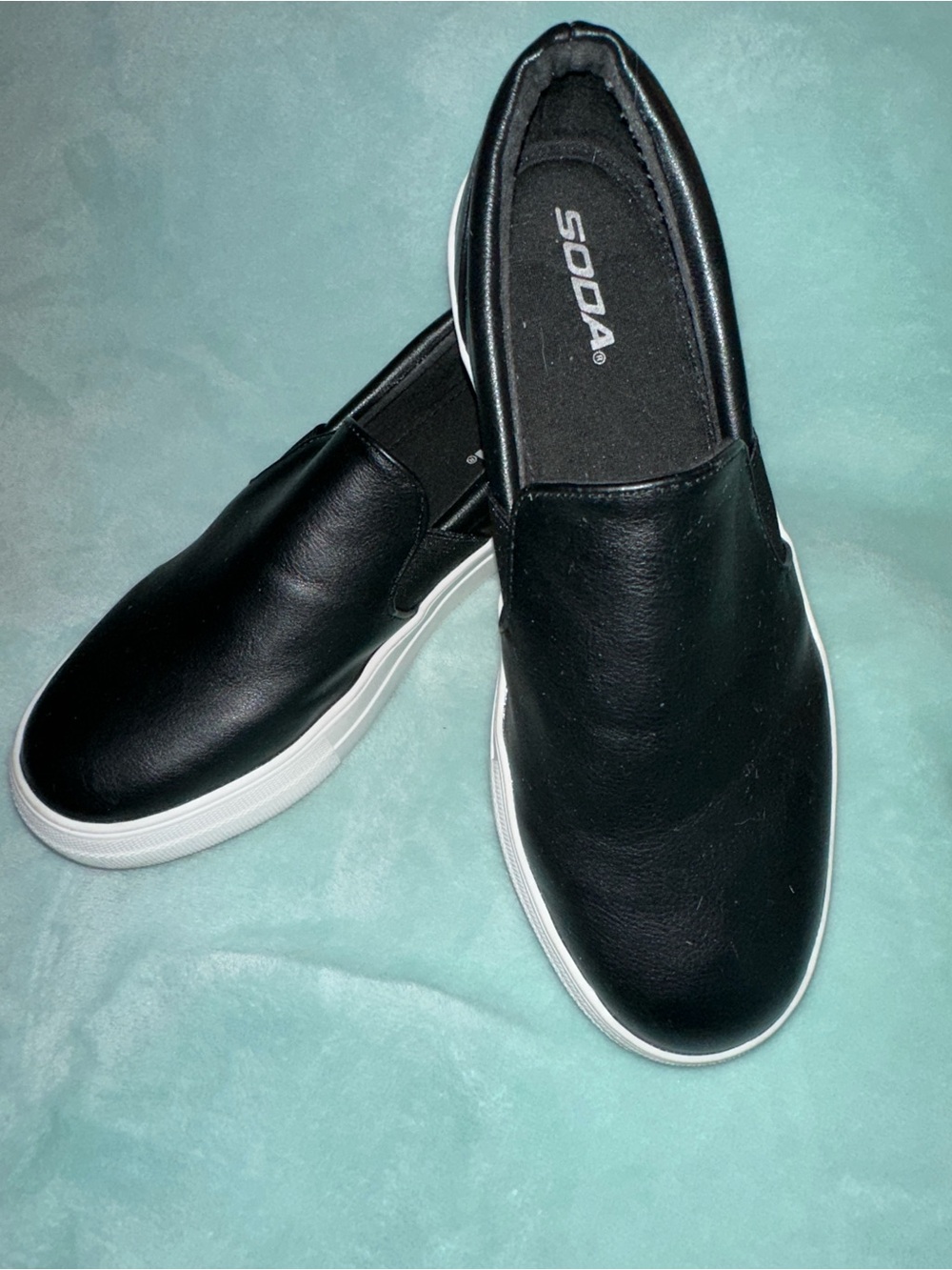 SODA Black Slip-On Sneakers with White Sole Accents